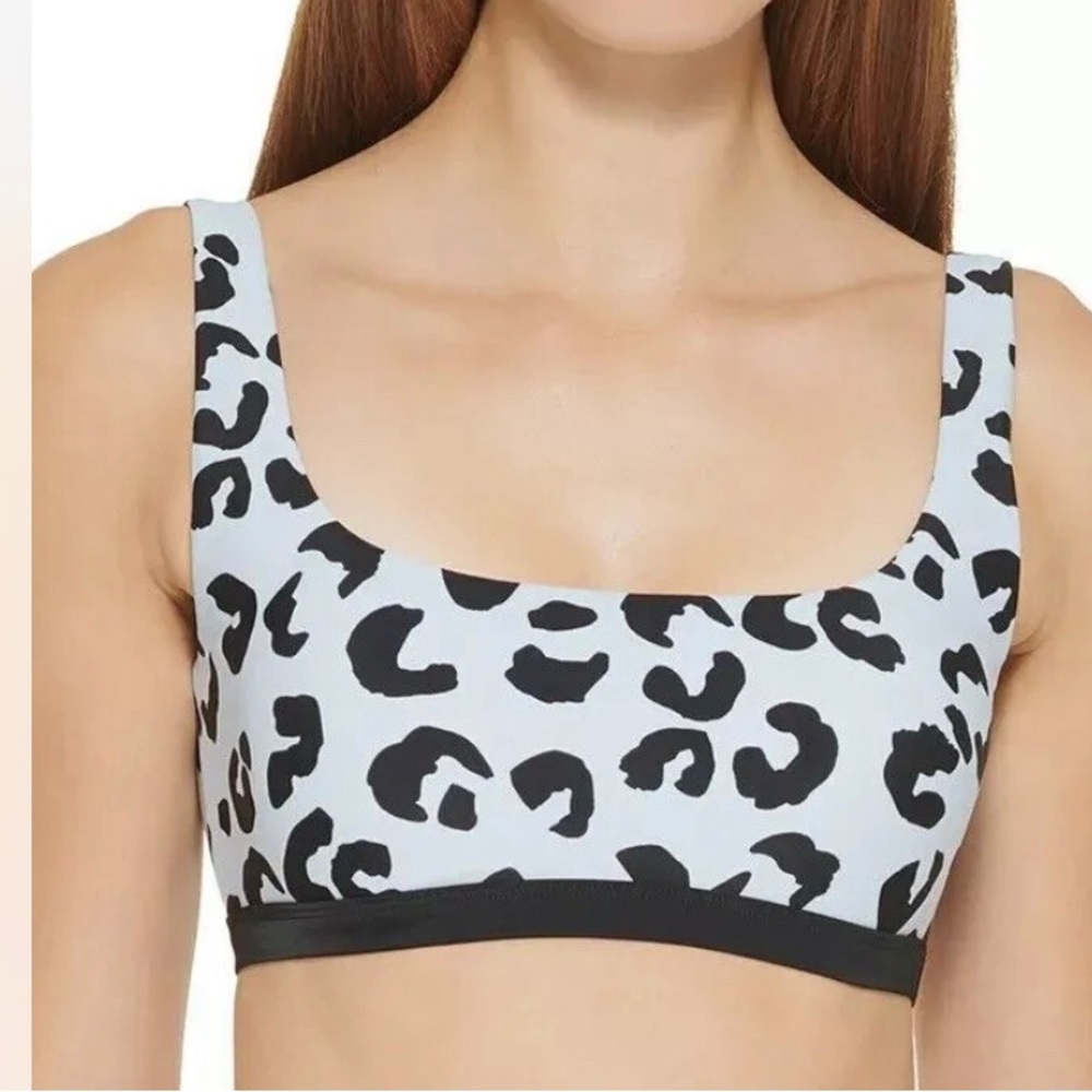 DKNY Bikini pullover Swim Top Leopard Print Light Blue Size Medium